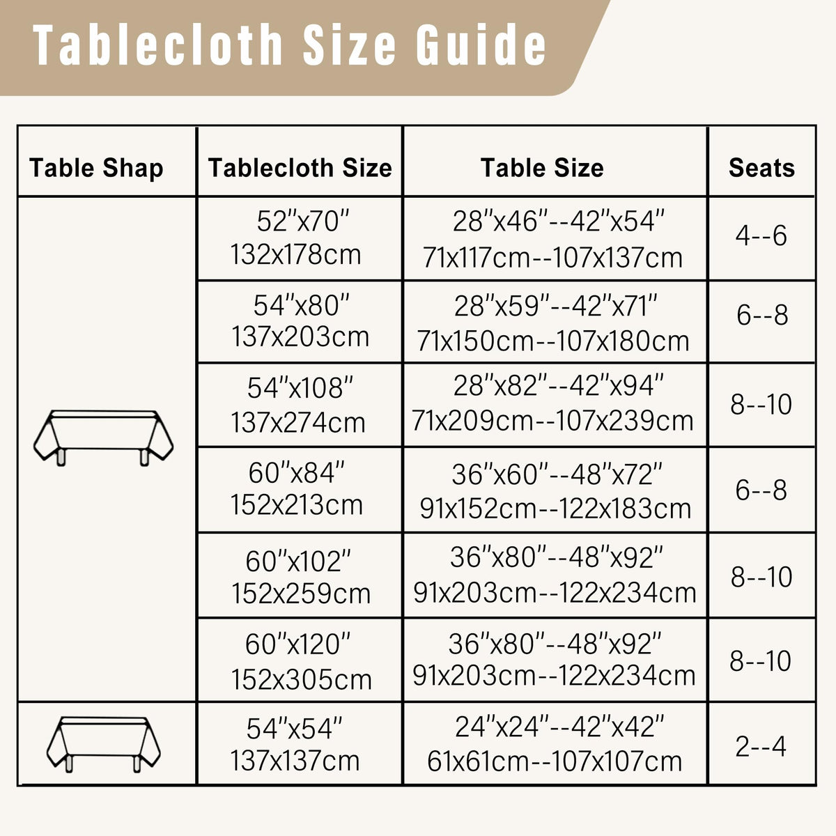 Rectangle Faux Linen Tablecloth, Table Cover, 60 x 120 Inch, Beige