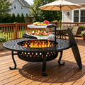 48" Fire Pit with 2 Grill, Wood Burning Firepit for Outside with Lid & Fire Poker Backyard Bonfire Picnic Camping