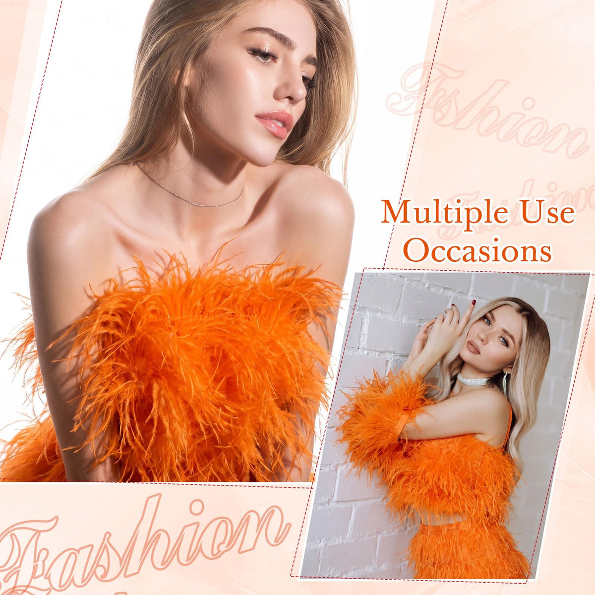 Ostrich Feathers Trims 3-4 Inch Feathers Fringe, Orange - 10 Yards