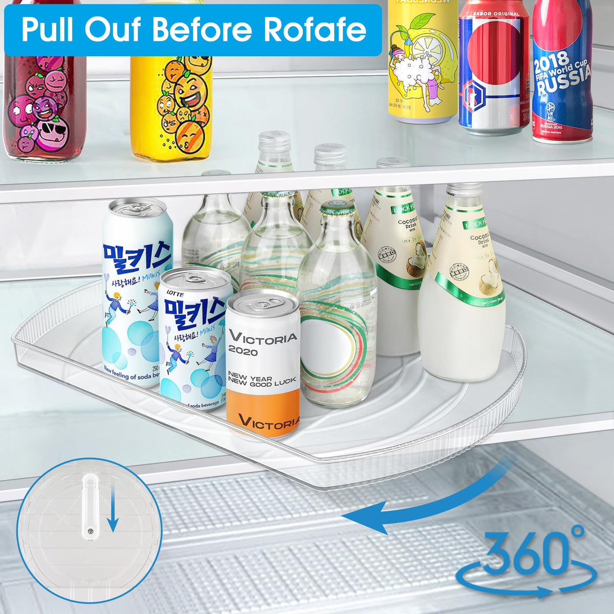 Lazy Susan Turntable for Refrigerator, Square Turntable Organizer for Fridge Cabinet, Pantry, Countertop | 16.5" x