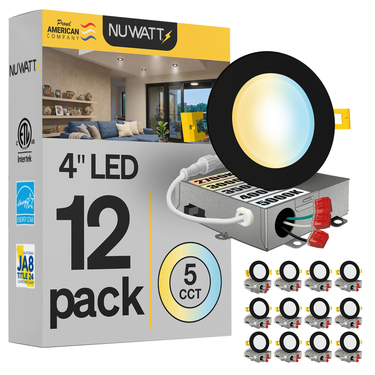 12 Pack 4 Inch LED Black Recessed Lights, 5CCT 2700-5000K, Dimmable