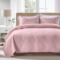 Quilt Bedding Set Pink Lightweight Bedspreads Set, Modern Style Geometric Weave Stripe Pattern, Soft