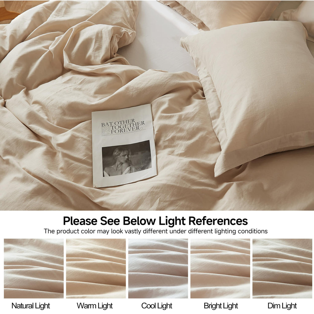 French Linen Duvet Cover Set- 104"x 92" - 3 Pieces (1 Comforter Cover, 2 Pillowcases)-Natural Flax Cotton Blend-Solid