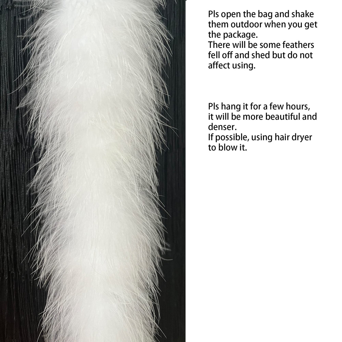 40g Fluffy Marabou Feather Boa for DIY Craft Sewing Trim Home Wedding Party Decoration-White - 2 Yards