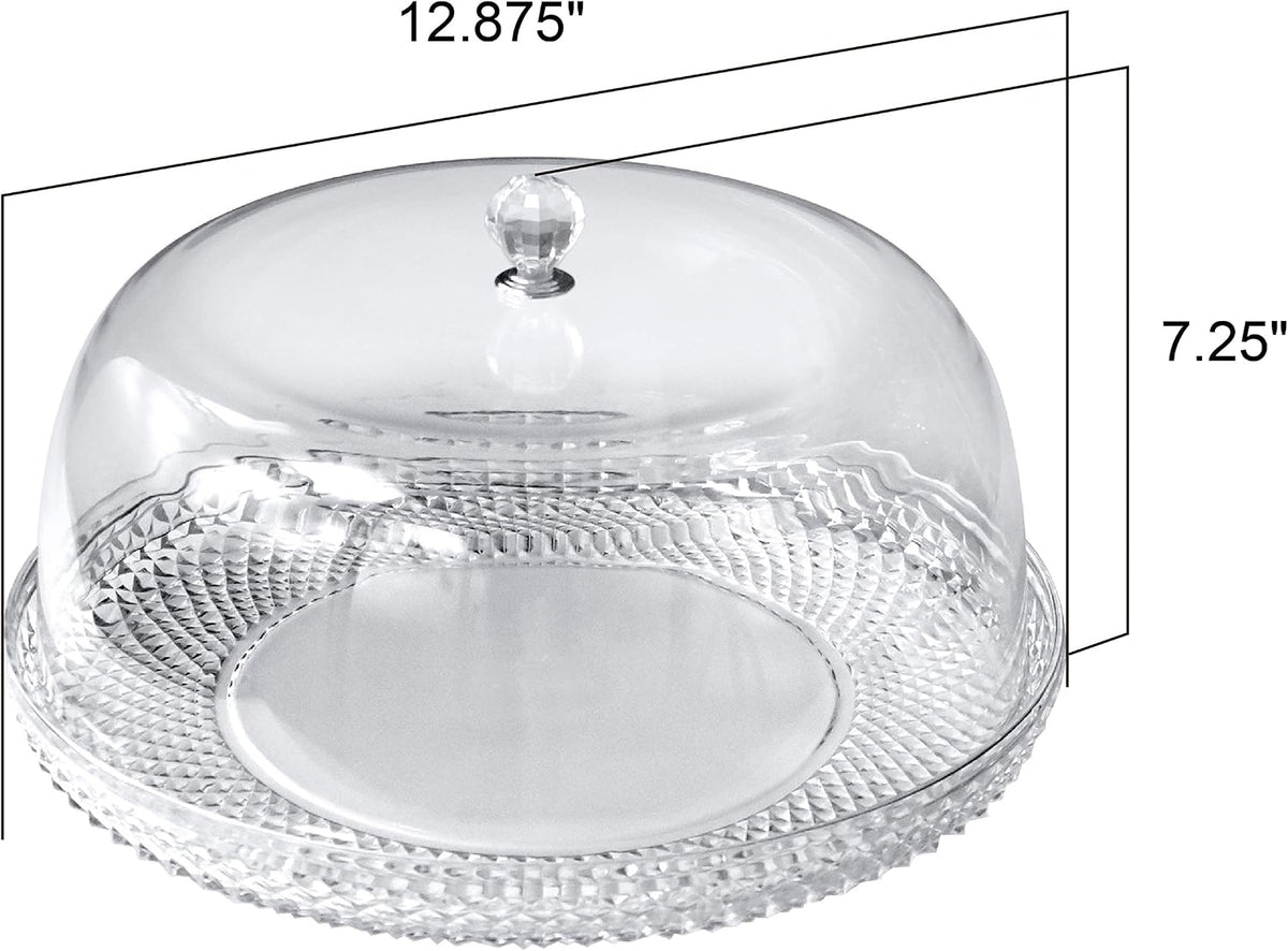 Kate - 12-Inch Acrylic Cake Plate with Dome, Plastic Cake Stand with Cover, Serving Platter with Lid, BPA-Free