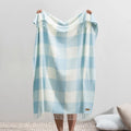 All-Season, Luxury Baby Blue Buffalo Check Herringbone Throw - Soft Woven Throw with Decorative Fringe - Made
