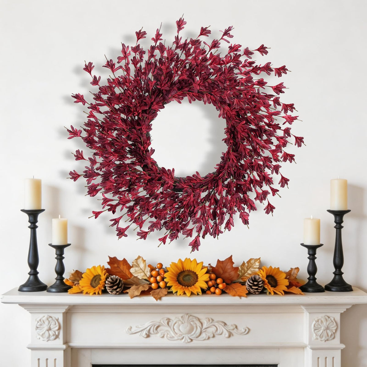 26" Fall Wreaths for Front Door Outside Large Autumn Wreath Burgundy