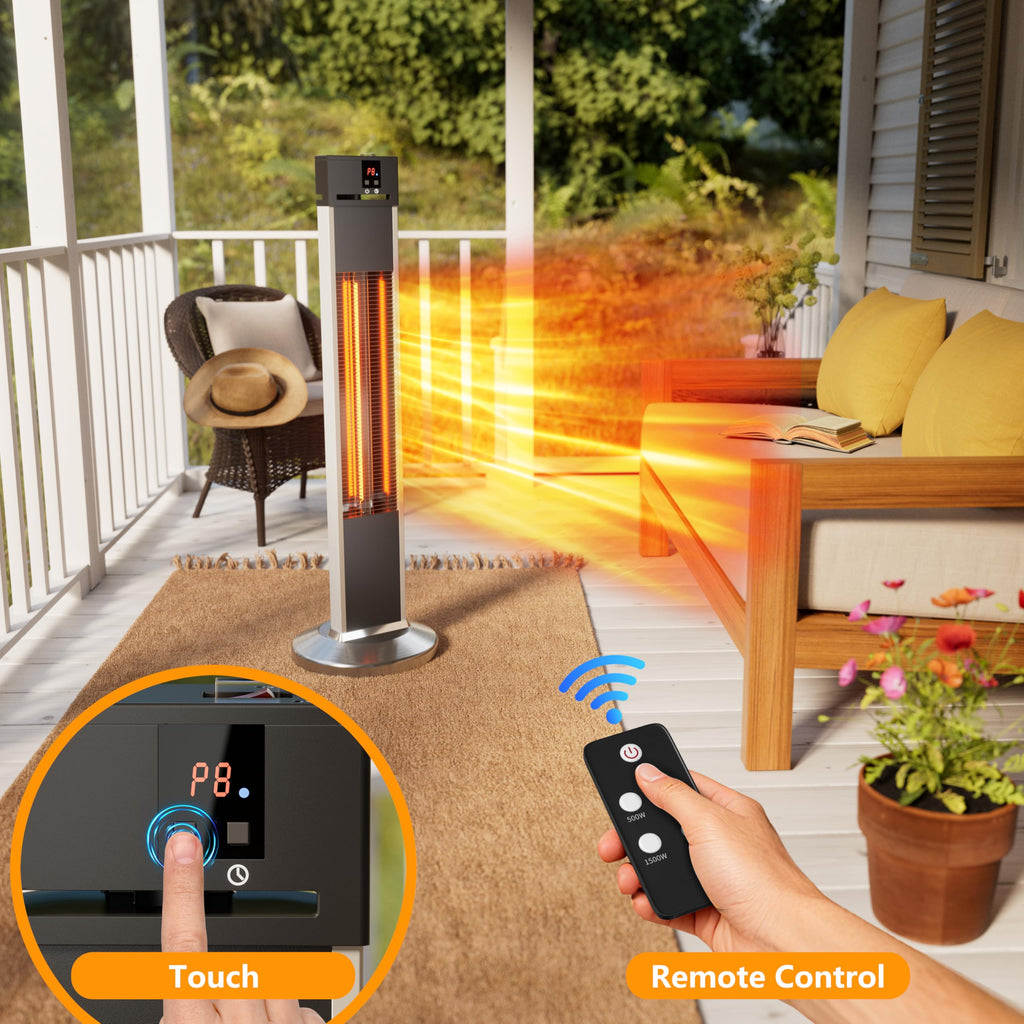 Patio Heater, Outdoor Backyard Garden Porch Infrared Deck Electric heater, Portable Carbon Fiber Freestand with