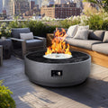 42 Inch Fire Pit Table, Outdoor Propane Fire Pit Table 2 in 1 65,000 BTU Round Gas Firepit, w/Lid, Glass Rocks, for Garden, Patio, Grey