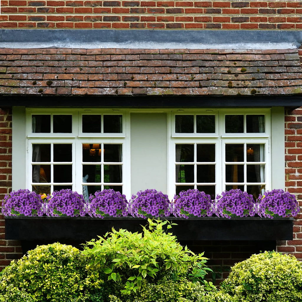 15 Bundles Artificial Flowers UV Resistant Outdoor Plants No Fade Faux Plastic Shrubs Fake Silk Flowers Window Box