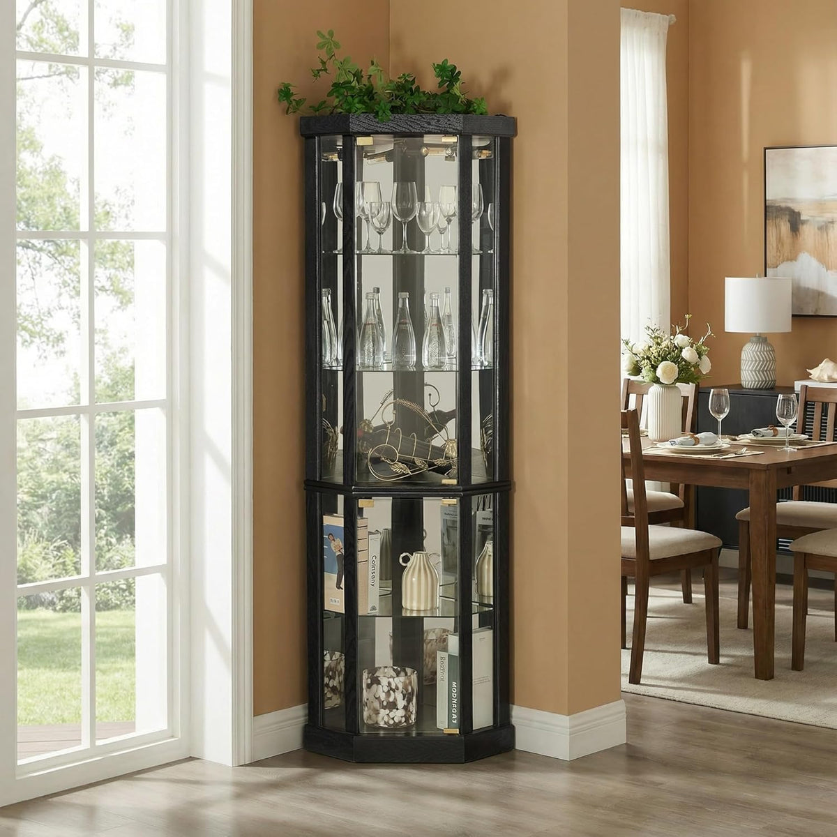 70" H Glass Display Cabinet, China Cabinet Dis, Black | 3-Side Glass Display with Customizable Shelves, Tempered