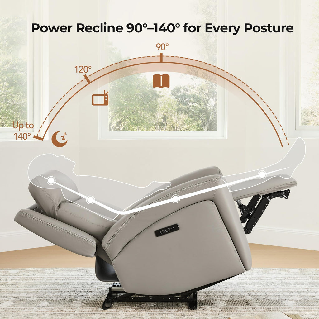 Genuine Leather Super Zero Gravity Power Recliner Chair, Light Gray