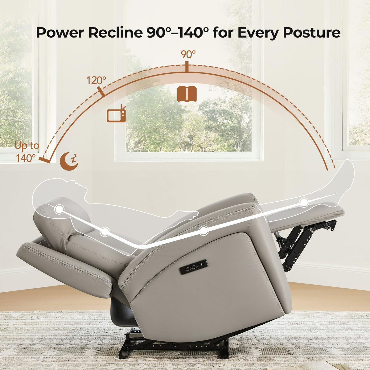 Genuine Leather Super Zero Gravity Power Recliner Chair, Light Gray