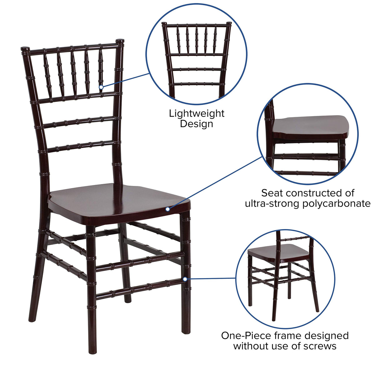 PREMIUM Series Mahogany Resin Stacking Chiavari Chair