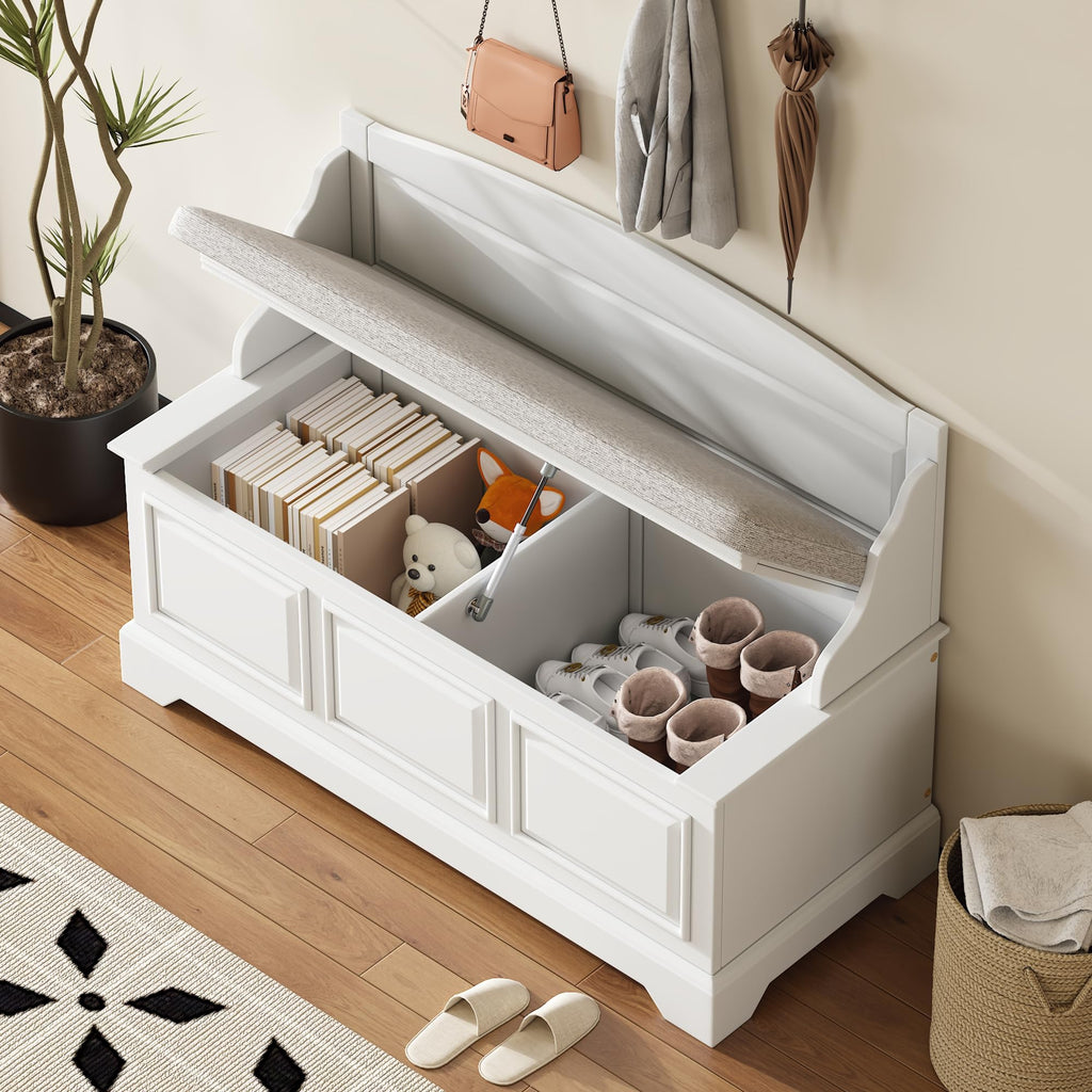 Rustic Entry Storage Bench with Hidden Compartments and Removable Cushion, Wooden Entryway Hallway Foyer Shoe Bench