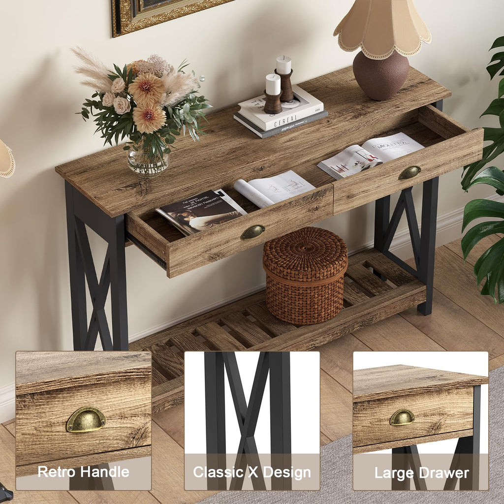 Farmhouse Console Table with Drawer with X Supports