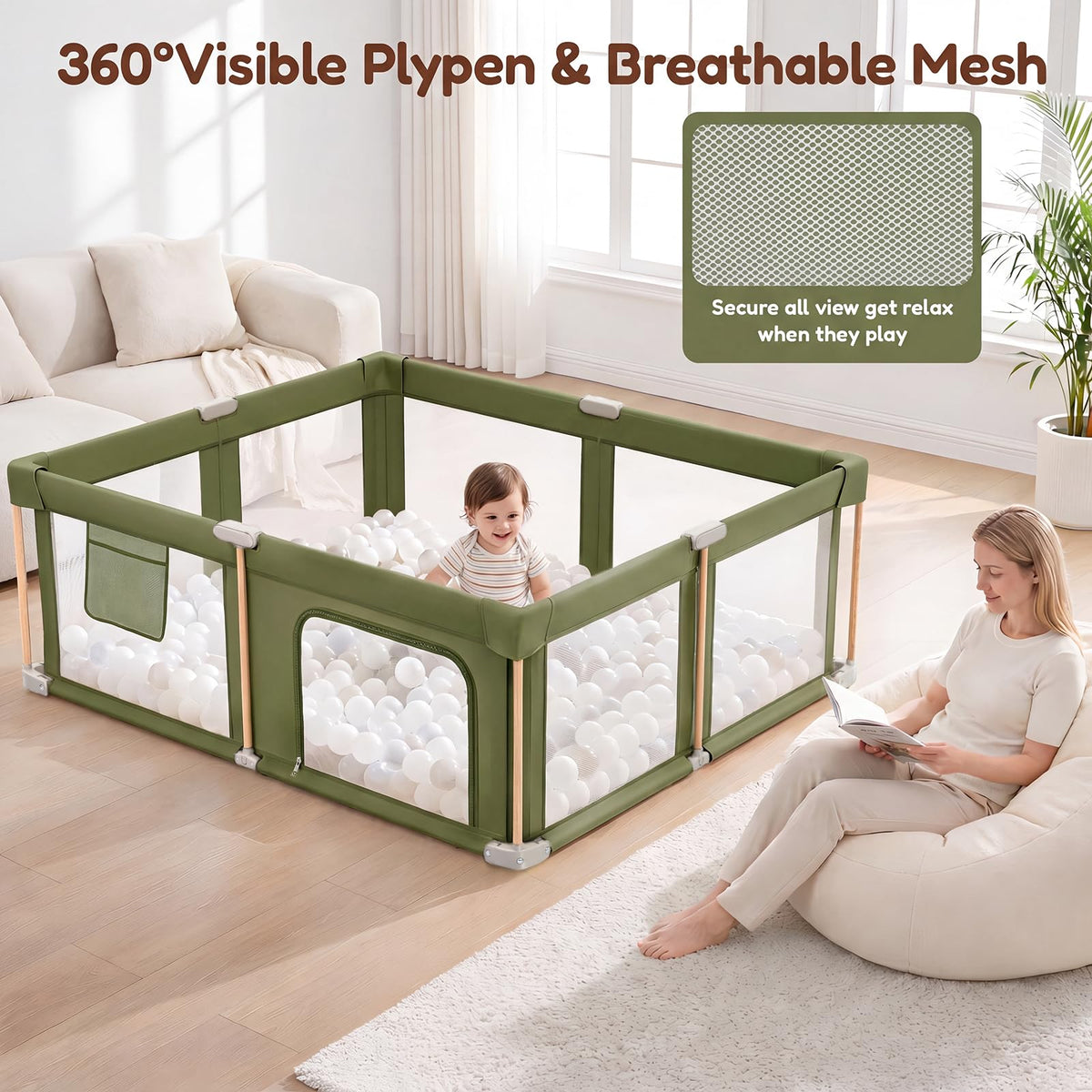 Foldable Baby Playpen with Mat, Foldable Baby Fence Play Yards for Babies and Toddlers, Play Pen with Breathable Mesh