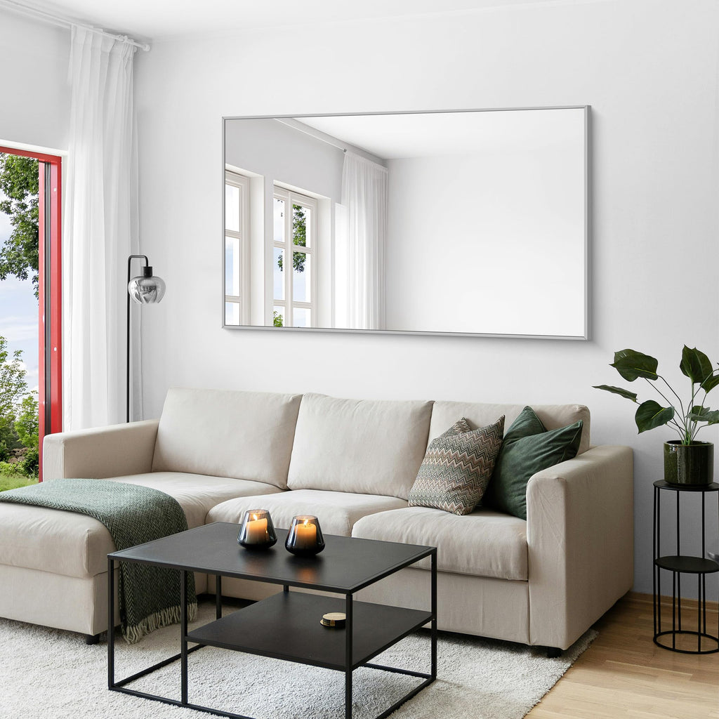 Silver Bathroom Mirror, 60"x36" Large Rectangle Bathroom Mirror for Wall, HD Tempered Glass, Anti-Rust Brushed Silver