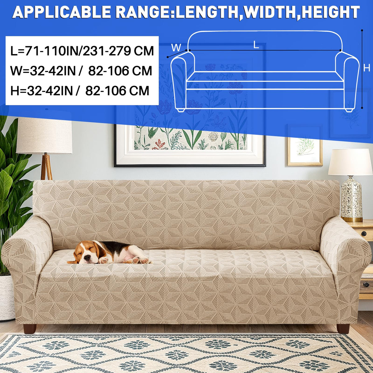 1 Piece Stretch Oversized Couch Covers for 4 Seat, Jacquard Extra Large Sofa Cover with Non-Slip Elastic Bottom