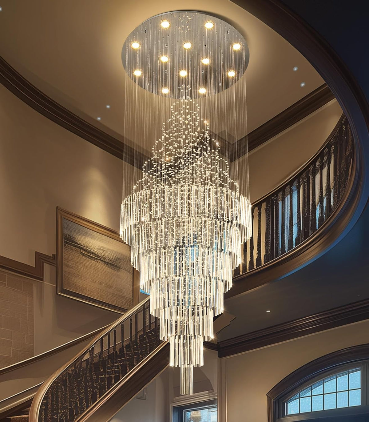 32x120-Inch Crystal Glam Chandelier with LED Bulbs for Two-Story Foyers