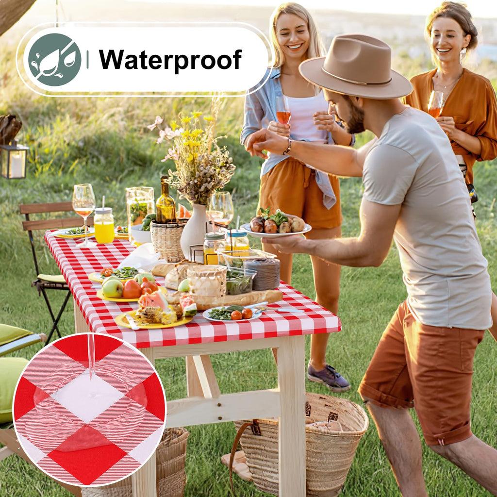 Buffalo Rectangle Picnic Tablecloth, 6 Foot Elastic Fitted Vinyl Table Cloth with Flannel Backing, Waterproof Plaid