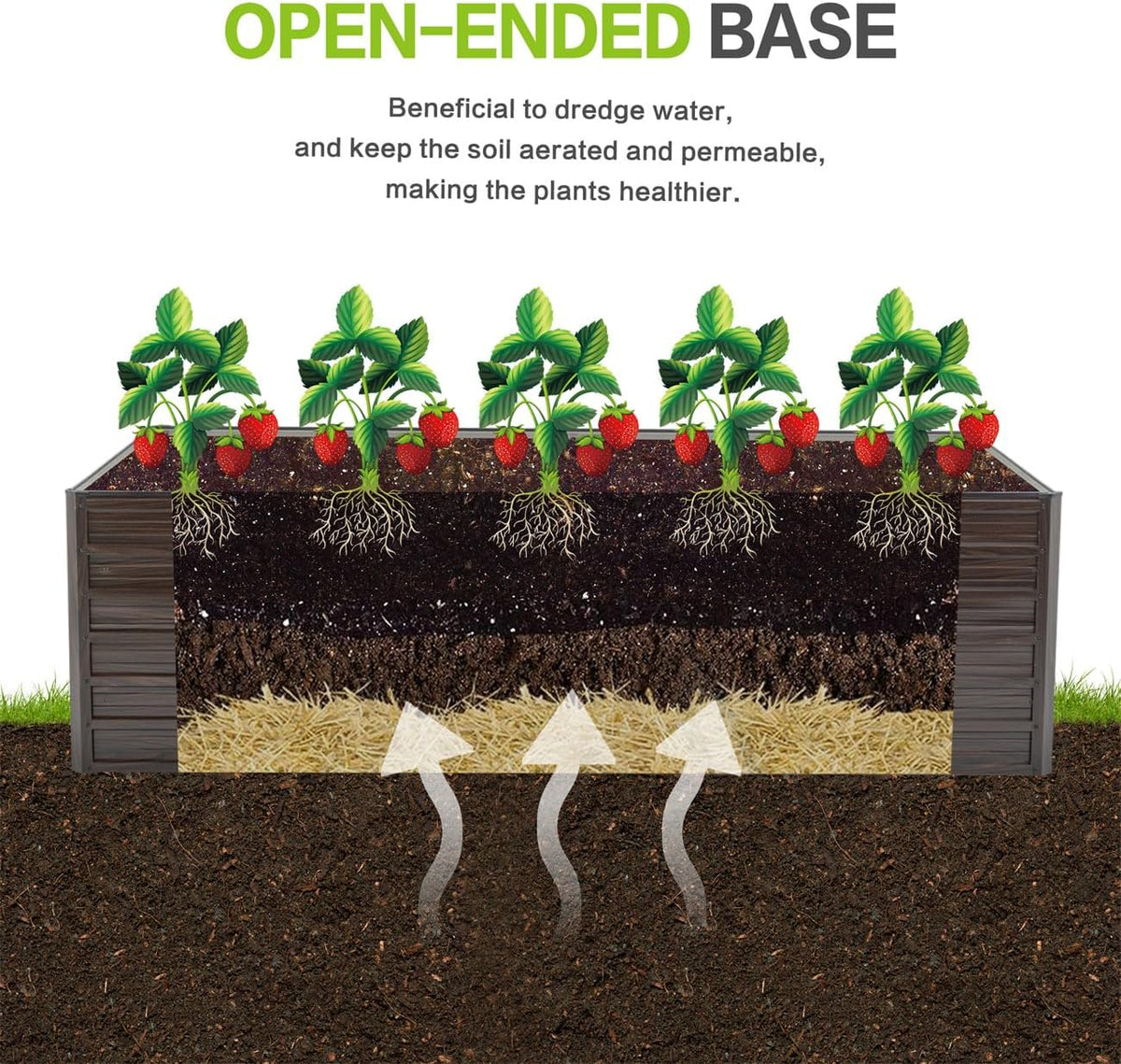 8x4x2 FT Galvanized Metal Raised Garden Bed Kit with Woodgrain Finish, Large Open-Bottom Outdoor Planter Box for