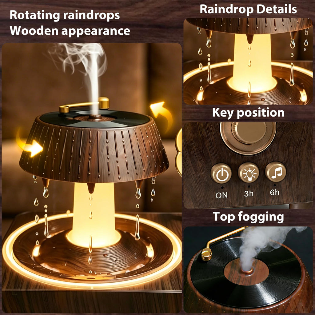 Essential Oil Diffuser with Rain Rotating, White Noise 7 Colors LED