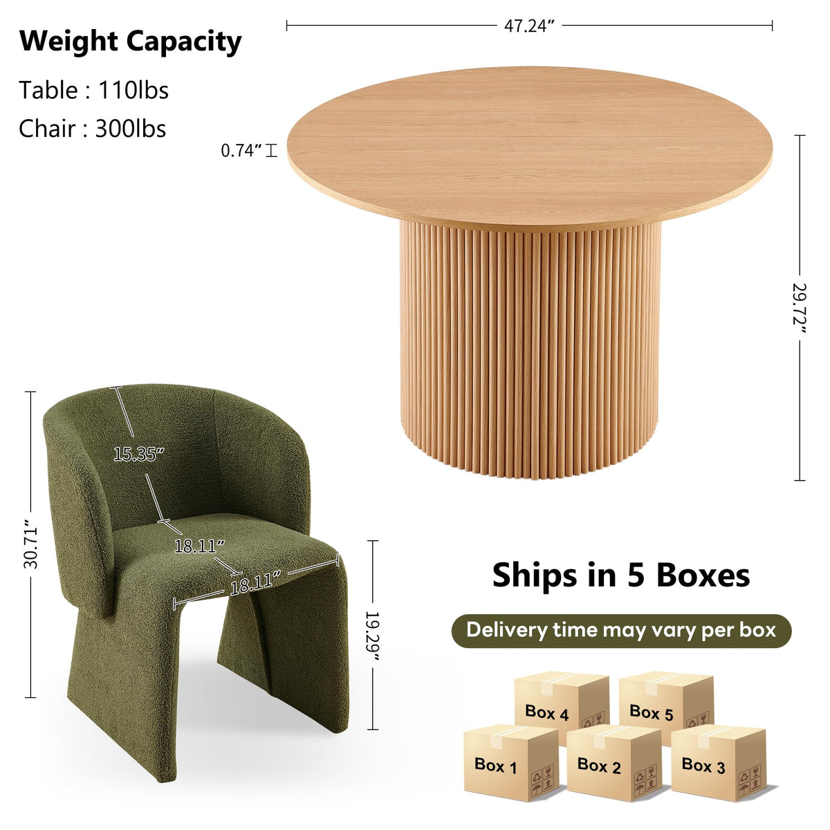 47-Inch 5-Piece Round Dining Table Set for 4