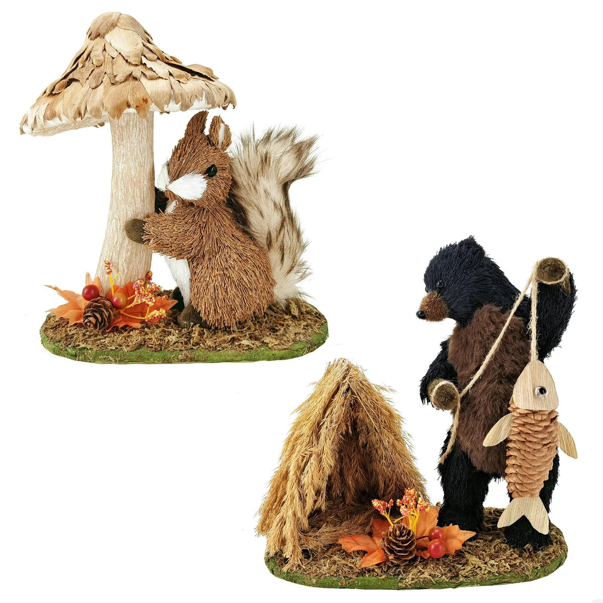 8 Inches Sisal Woodland Animals Fall Tabletop Decor Set of 2
