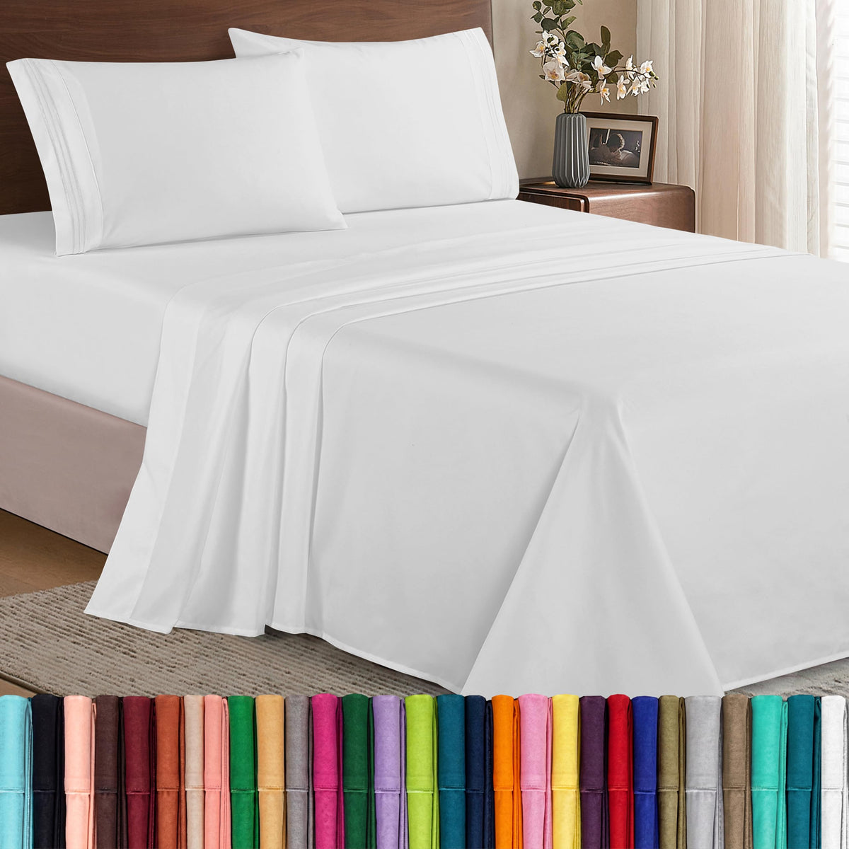 Luxury 1500 Premium Hotel Quality Microfiber 4-Piece Sheet Set - Wrinkle Resistant, All Around Elastic Fitted Sheet