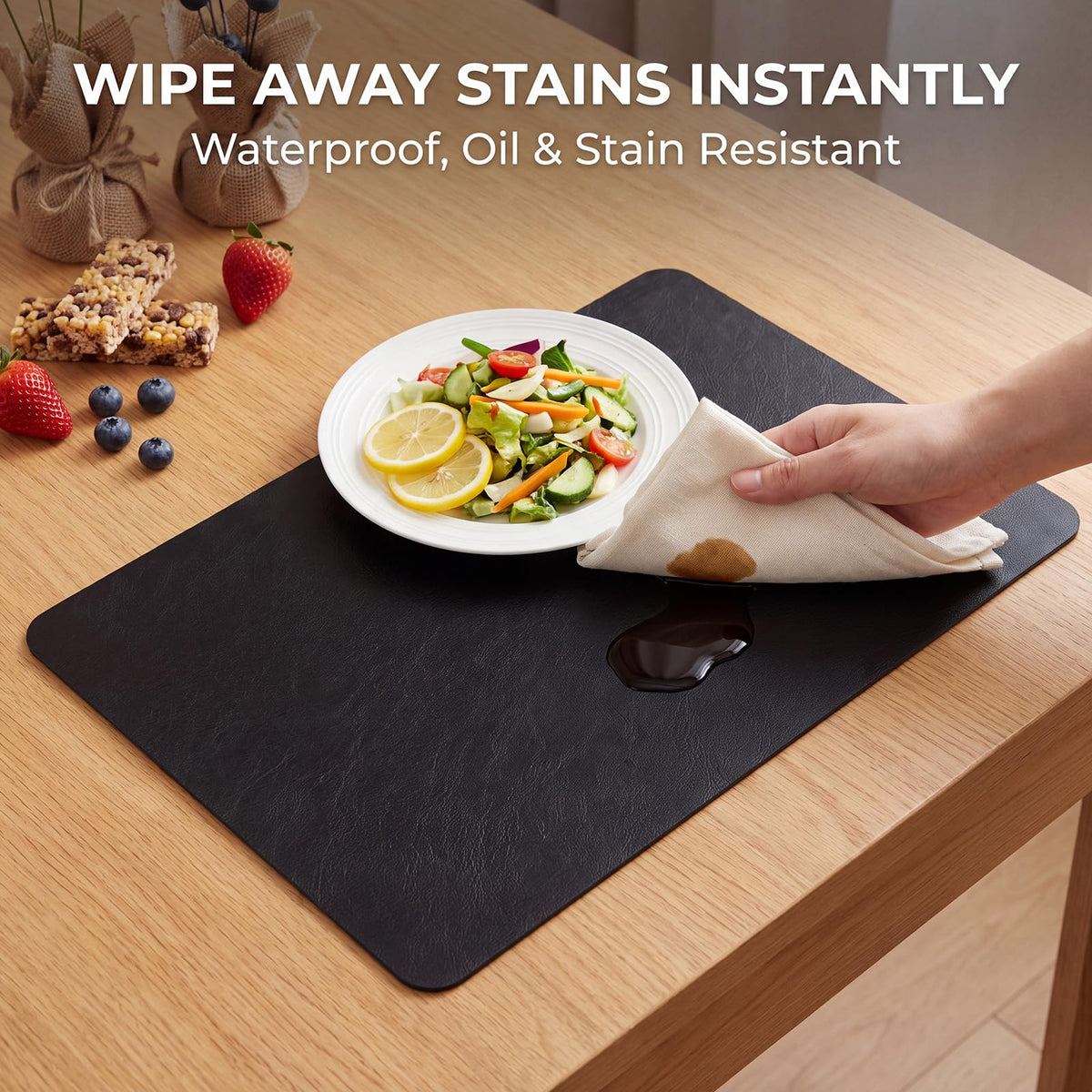 Fall Placemats Set of 6, Heat Resistant Faux Leather, Black