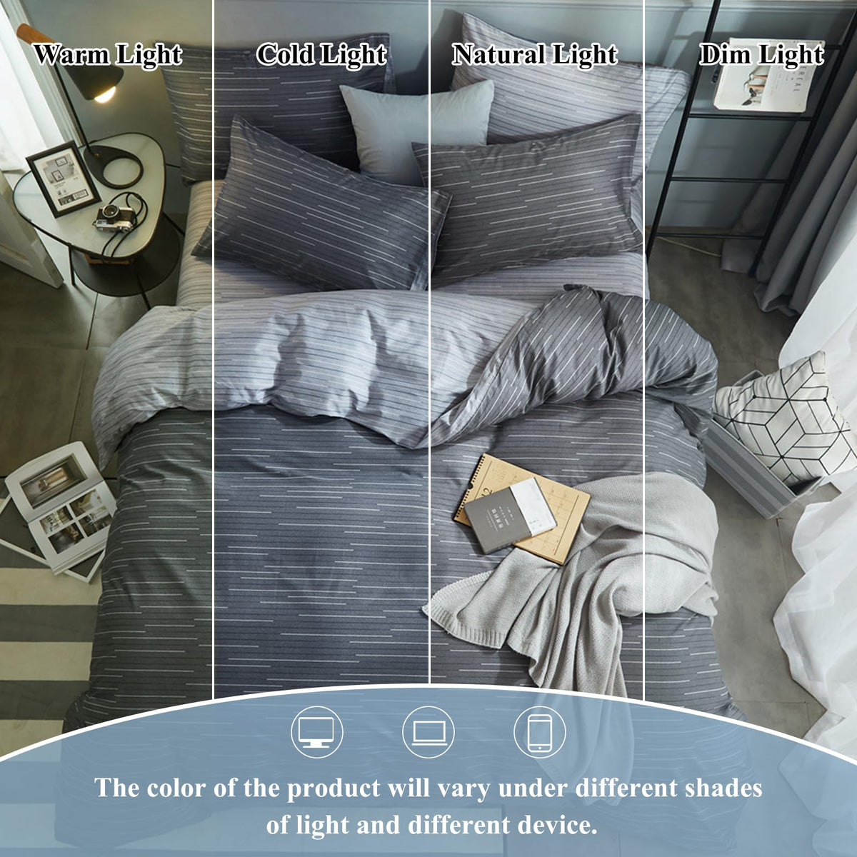 Striped Duvet Cover Set 100% Cotton, (104"x90"), Dark Grey Stripes