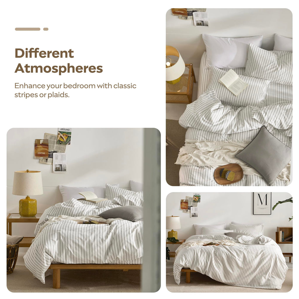 100% Cotton Vertical Stripe Duvet Cover Set, Grey