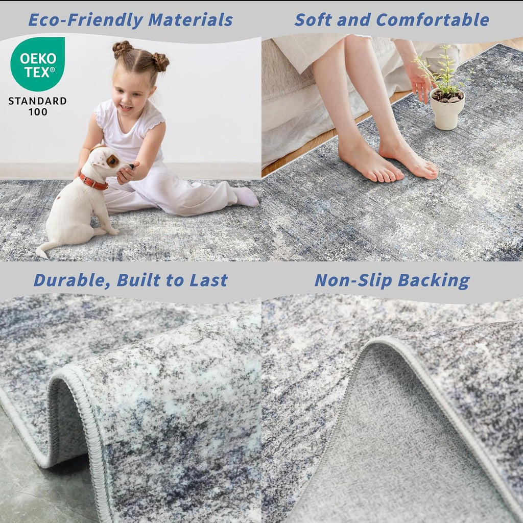 2x12 ft Washable Hallway Runner Rug - Non-Slip Stain-Resistant Low-Pile Long Carpet Runner Entryway Living Room