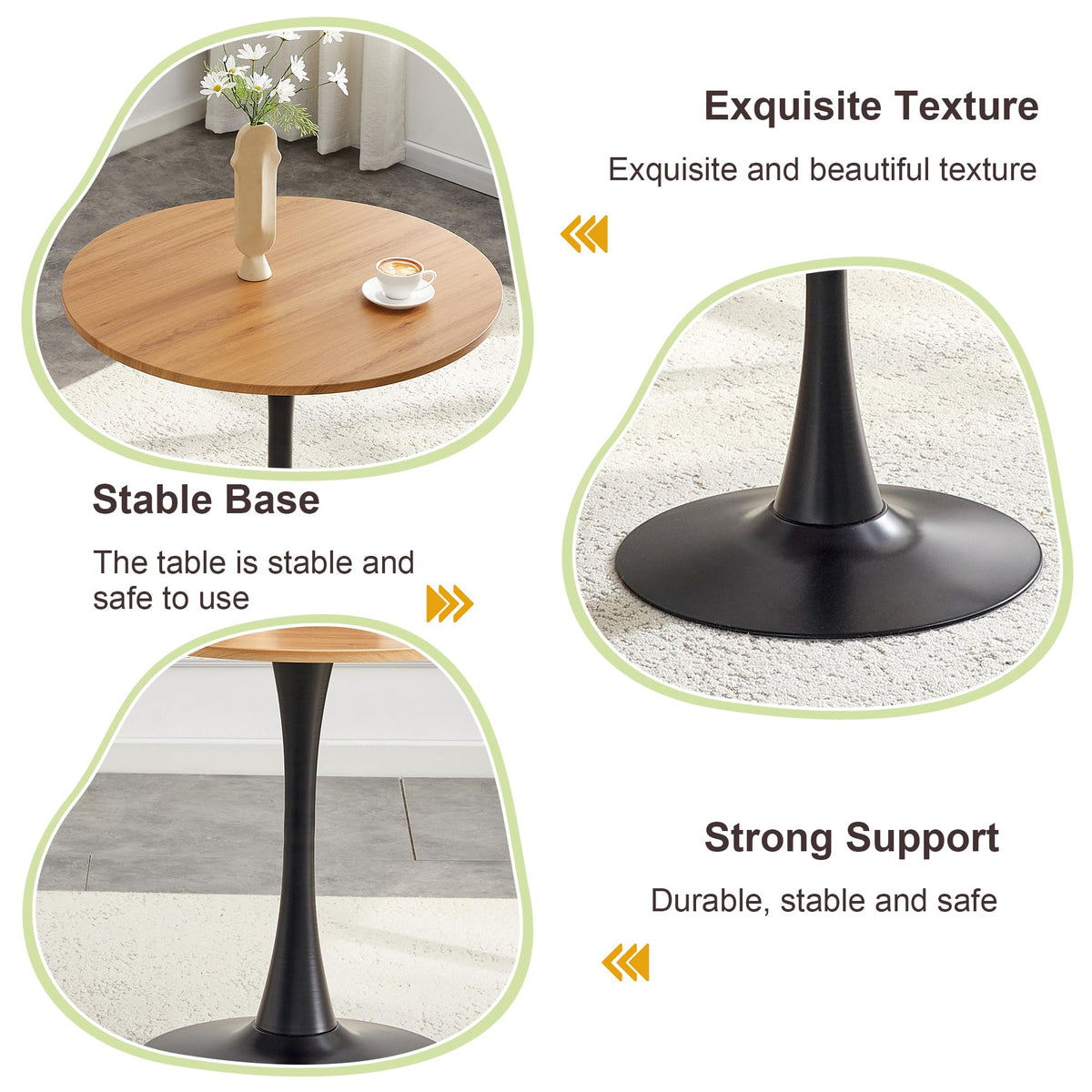 Inspired Saarinen Style Wood Round Dining Table for Small Space, 32" Tulip Tables with Metal Pedestal Base, Bistro Table for 2/3/4 People