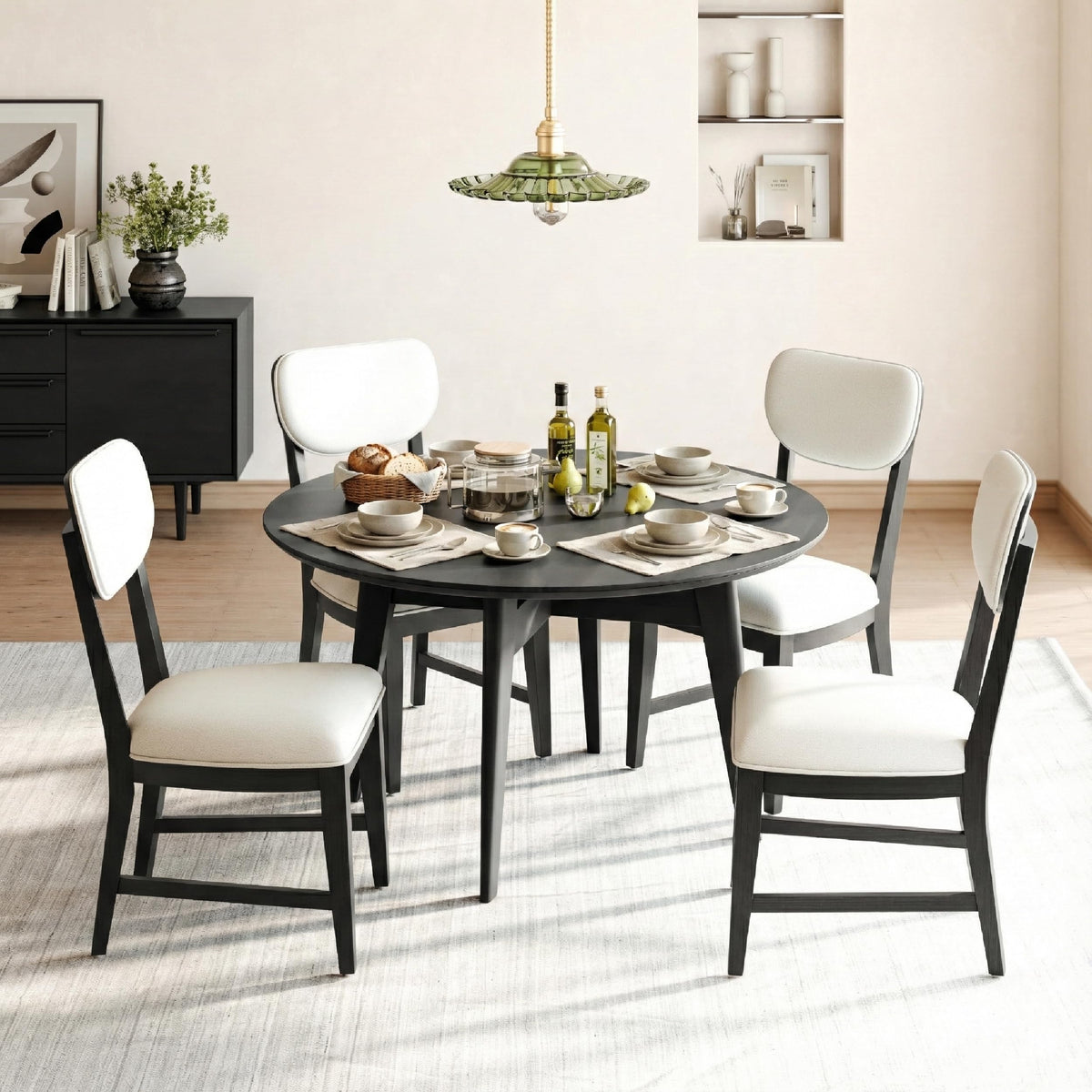 Inspired Bertoia Style Solid Wood Dining Chairs Set of 4, Mid Century Modern Upholstered Kitchen Chairs with 3.3" Thick Cushion, Farmhouse