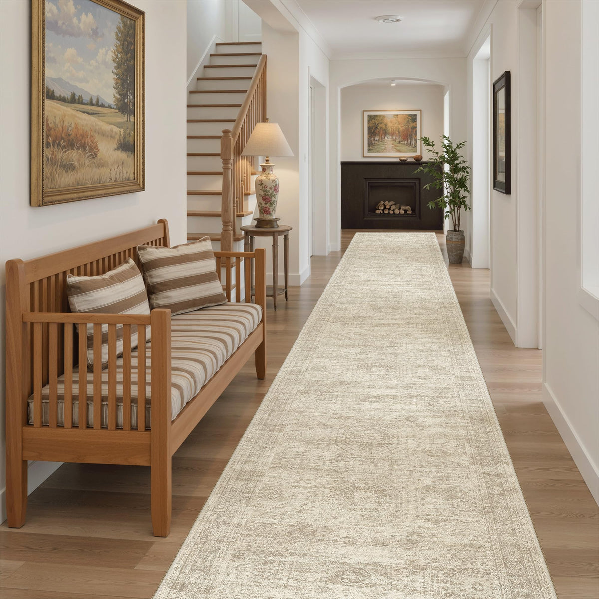 Hallway Runner Rug 2'6" x 14' Washable Long Kitchen Rugs Beige
