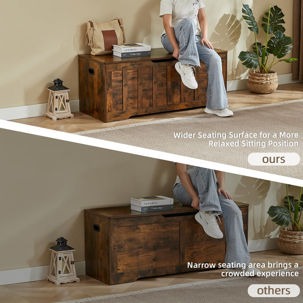 47.2"Storage Chest, 19"Extra-Deep Storage Bench, 72 Gal, Rustic Brown