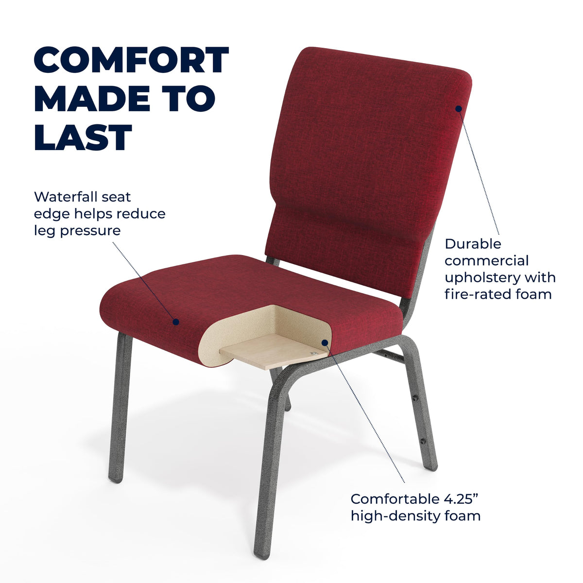 Red Fabric 18.5" W Stacking Church Chair