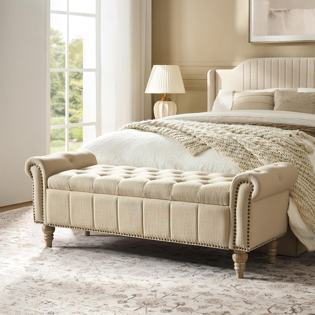 Farmhouse Storage Bench, Linen