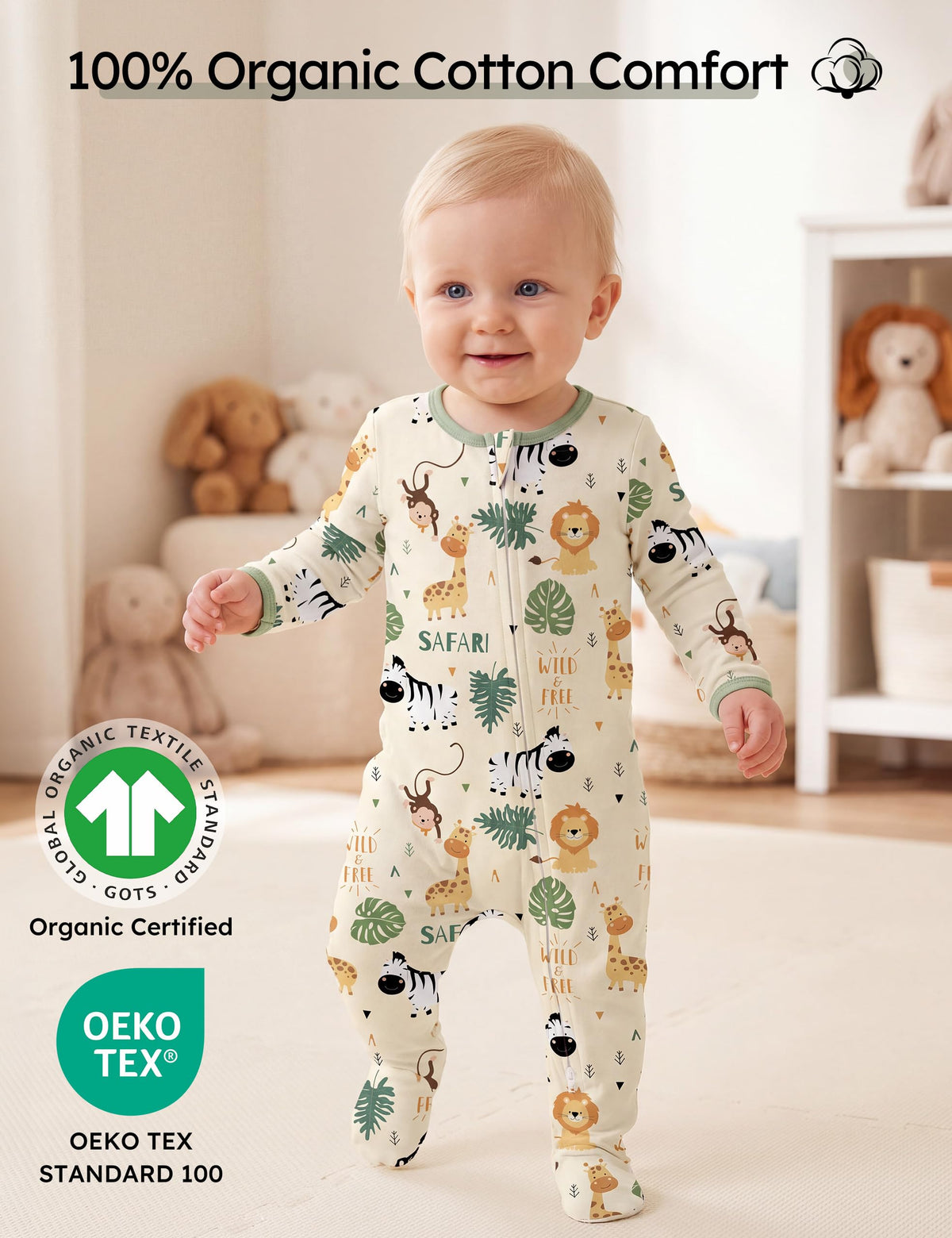 Baby Sleepers 5 Pack 100% Organic Cotton, Girl Boys Newborn Pajamas