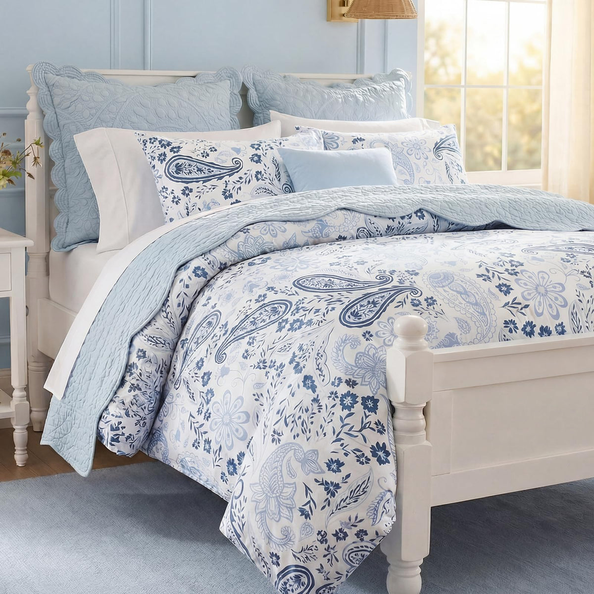 100% Cotton Duvet Cover Set Blue Paisley Bedding Set King Vintage Paisley Floral Design Boho Chic Bedding 3 Pcs Soft