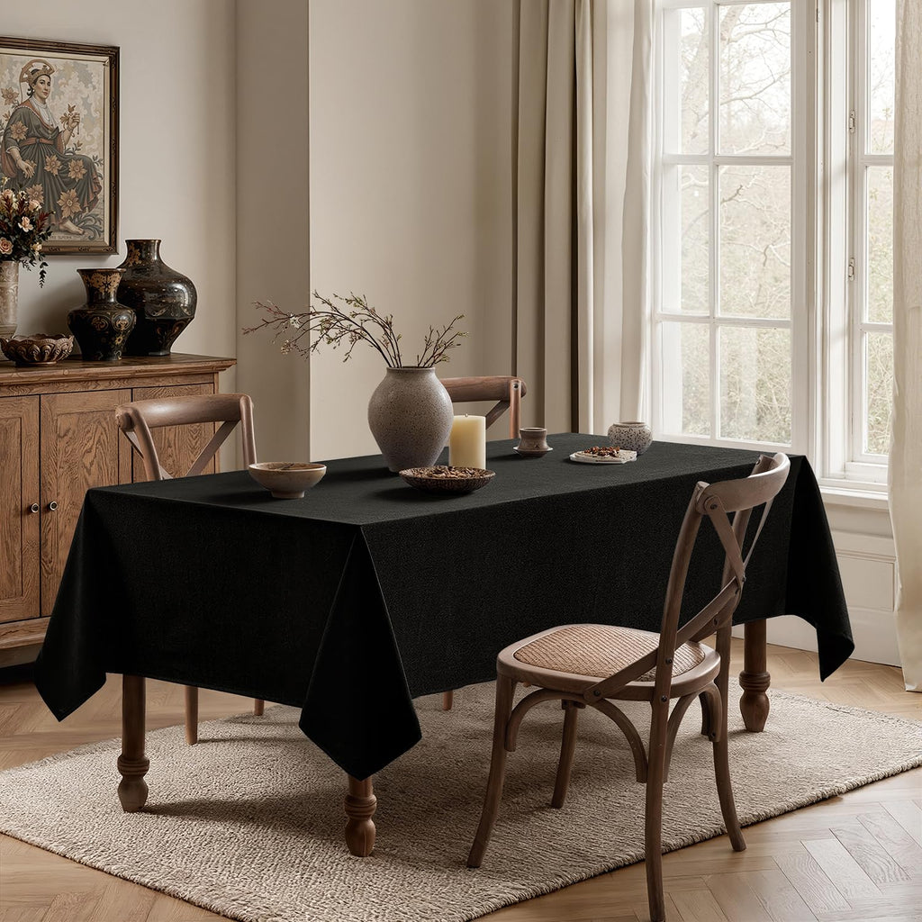 Linen Textured Rectangle Tablecloth 60 x 120 Inch Natural Black