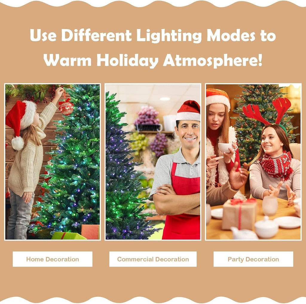 Pre-lit Artificial Christmas Tree, 5 to 8 ft, Hinged with LED Lights & Metal Stand