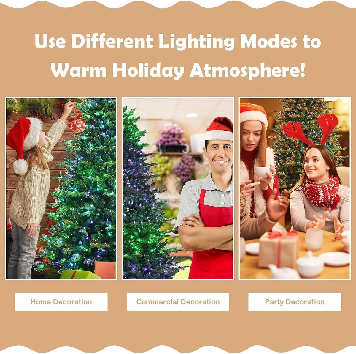 Pre-lit Artificial Christmas Tree, 5 to 8 ft, Hinged with LED Lights & Metal Stand