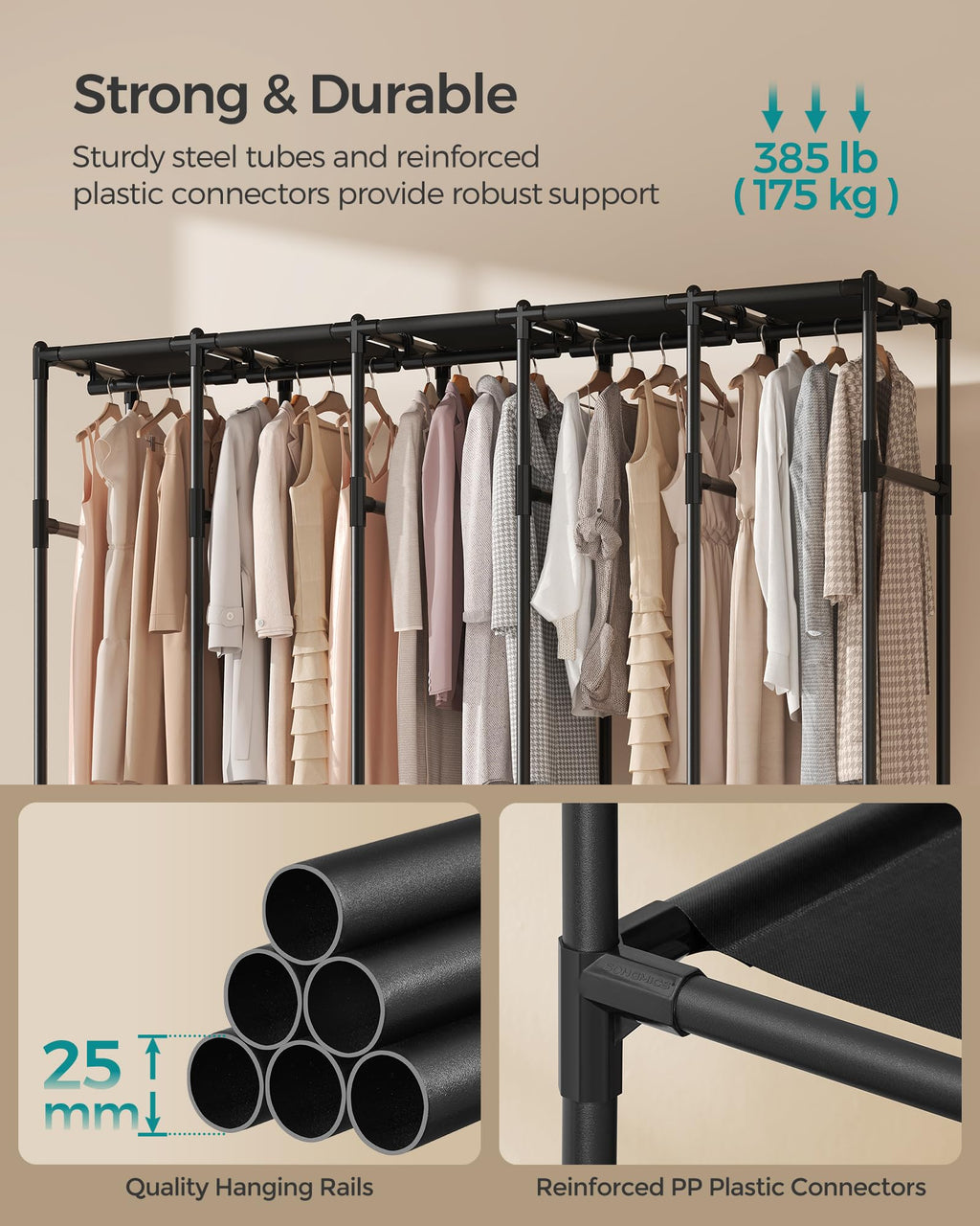 Wardrobe Closet, Fabric Cover, 5 Hanging Rails, 10 Shelves