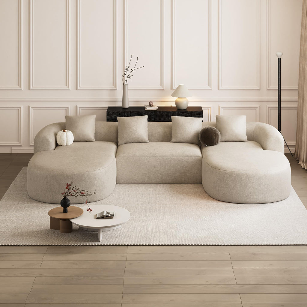 136" Oversized Boneless U-Shaped Sectional Sofa, Light Brown
