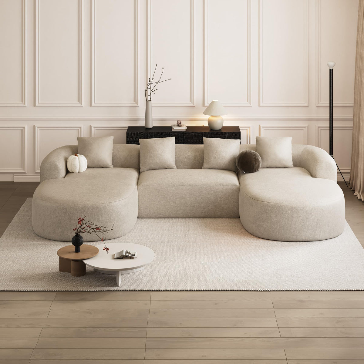 136" Oversized Boneless U-Shaped Sectional Sofa, Light Brown