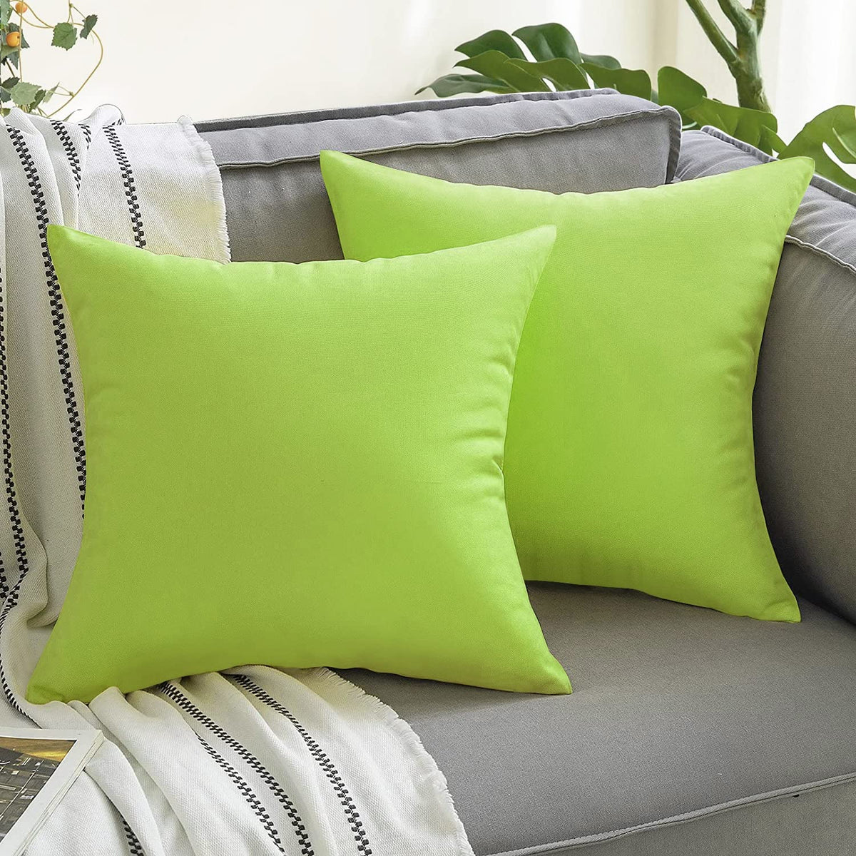 Outdoor Waterproof Throw Pillow Covers 20X20 Set of 2 Decorative Green Patio Furniture Summer Cushion Cases Outside