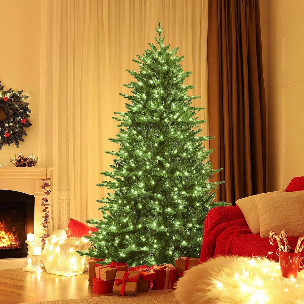 Pre-lit Artificial Christmas Tree, 5 to 8 ft, Hinged with LED Lights & Metal Stand